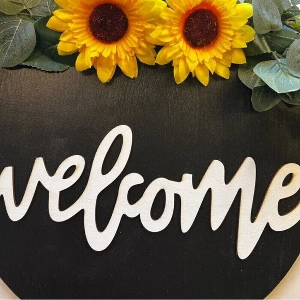 Welcome wood sigh Sunflower 12” diameters